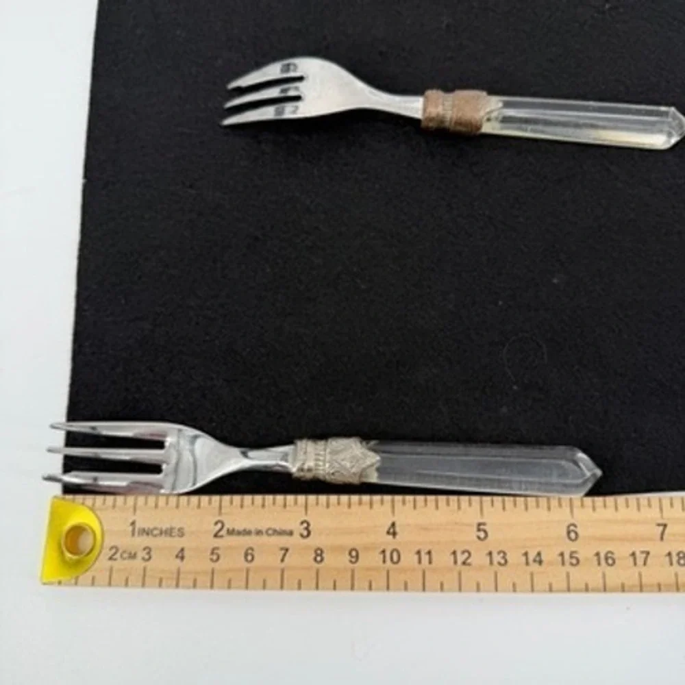 Set of 2 Vintage Italian 18/10 Stainless Steel‎ Clear Acrylic Cocktail Forks